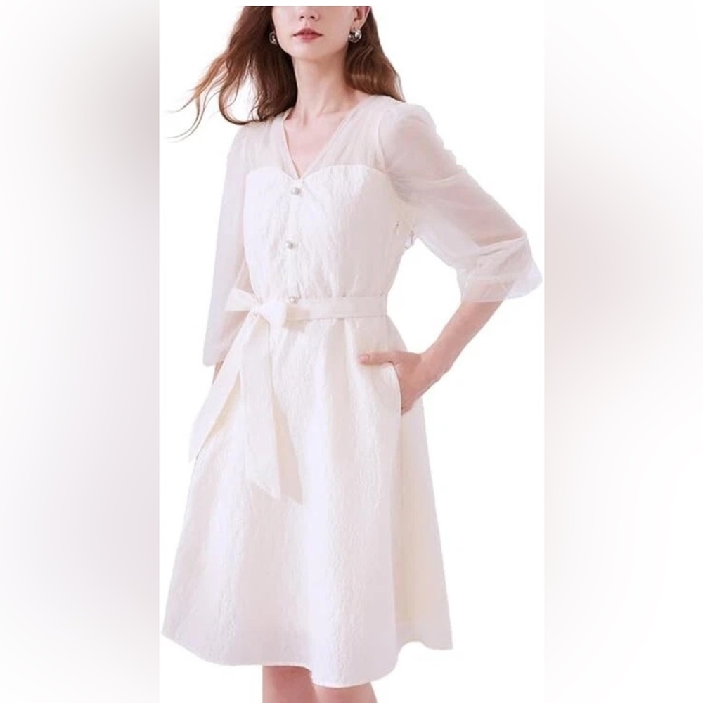 GOELIA Women's Summer Dress 3/4 Sleeve V-Neck Tulle Sleeves Light Lacey  $99